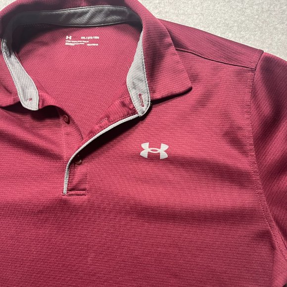 Under Armour Shirt Mens 2XL Red Polo Loose Heatgear Golf Stretch Performance - Picture 6 of 9